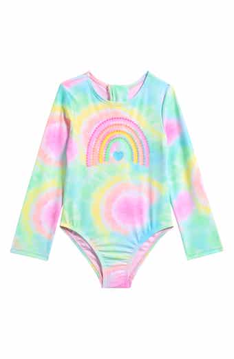 Breaking Waves Kids' Tie Dye Rainbow Rashguard Swimsuit