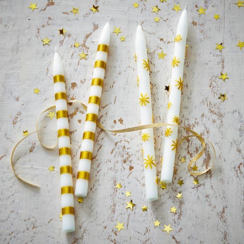 Tag Starlight Gold Taper Candles Set Of 2 Christmas Decor In White