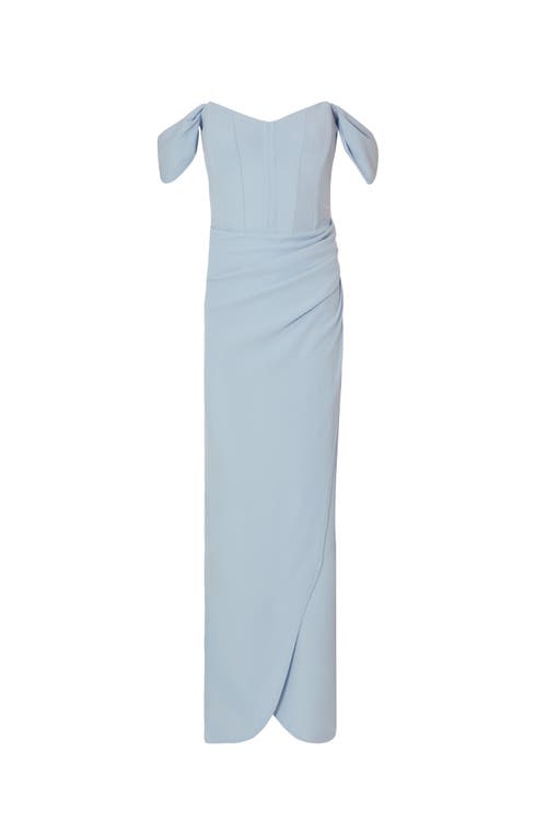 Quiz Corset Detail Scuba Crepe Maxi In Pale Blue
