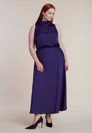 ELOQUII Draped Satin Maxi Dress