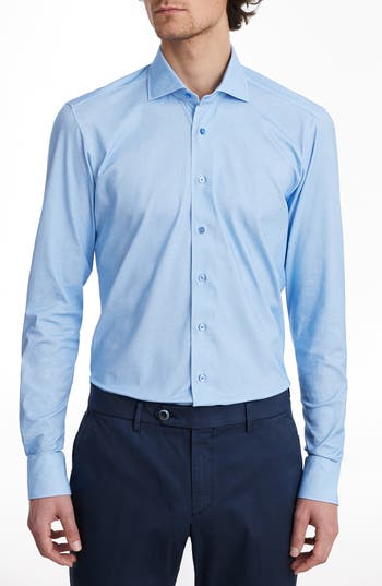 Emanuel Berg Modern Fit 4flex Knit Dress Shirt In Bright Blue