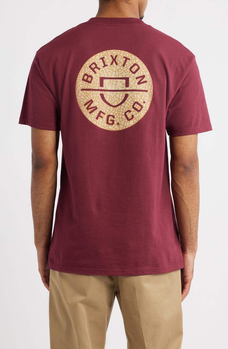 Brixton Crest Cotton Graphic T-Shirt, Alternate, color, Burgandy/ Tobacco/ Sand