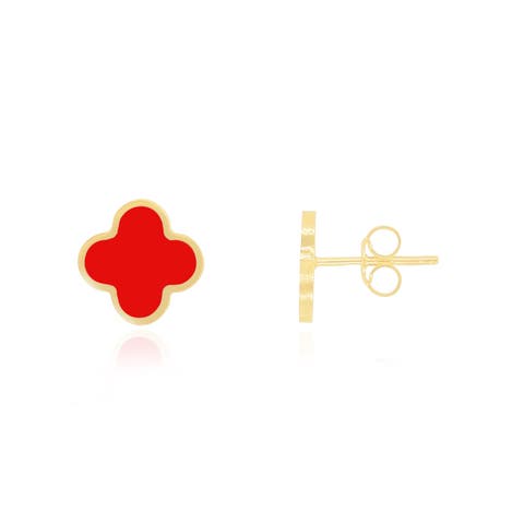 Small Coral Clover Stud Earrings