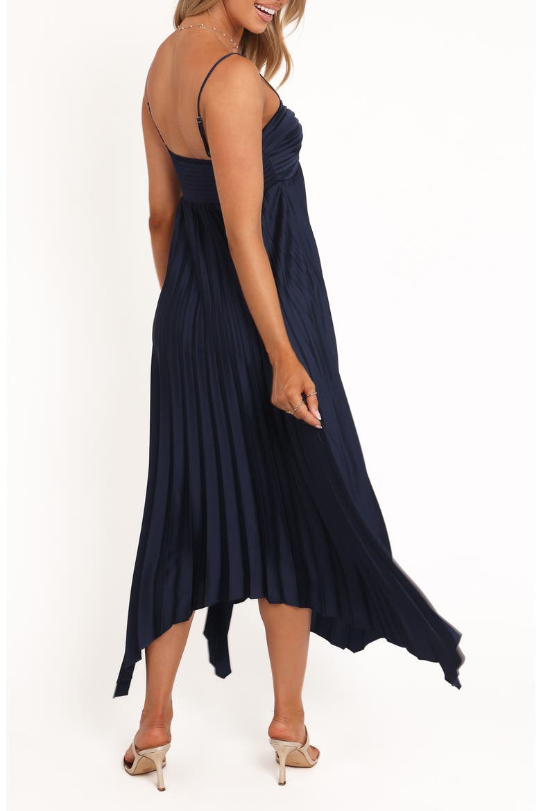 Vikki Pleated Sleeveless Satin Maxi Dress, Alternate, color, NAVY