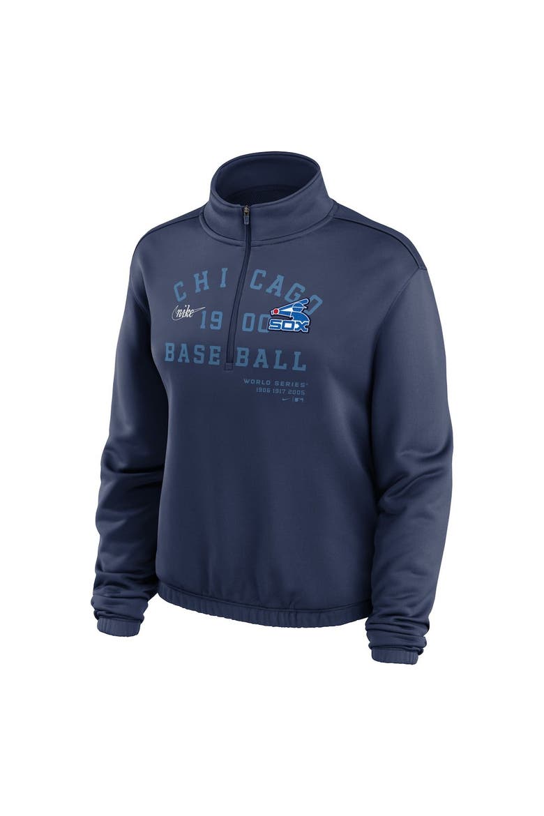 Women's Nike Navy Chicago White Sox Rewind Splice Half-Zip Semi-Cropped Bubble Hem Sweatshirt, Alternate, color, Navy