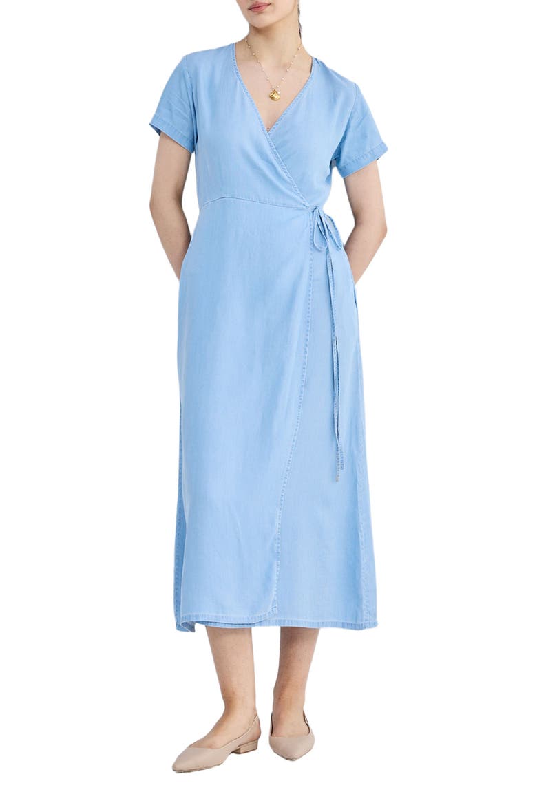 Maxi Wrap Dress in Light Blue, Main, color, Light Blue