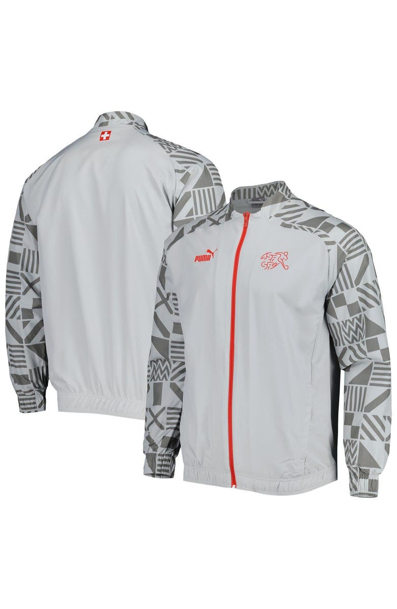 PUMA Men's Puma Gray Switzerland National Team Pre-Match Raglan Full-Zip Training Jacket, Main, color, Gray