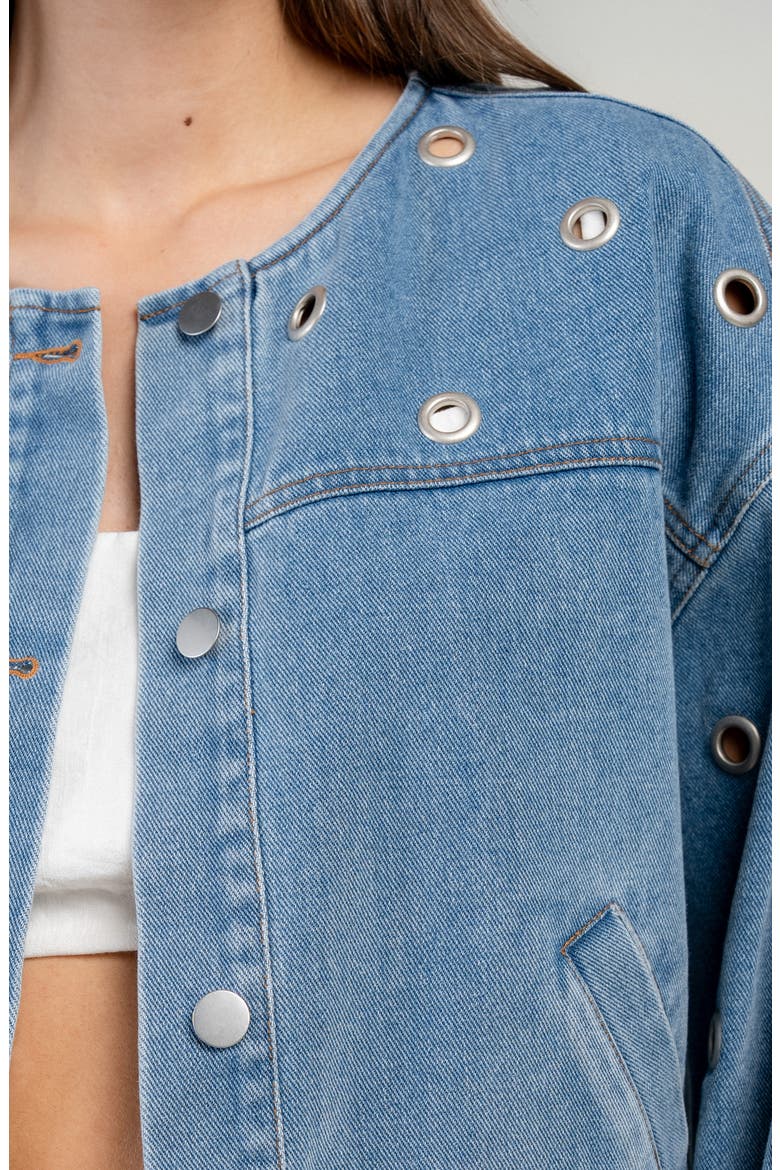 Grommet Denim Jacket, Alternate, color, MID BLUE