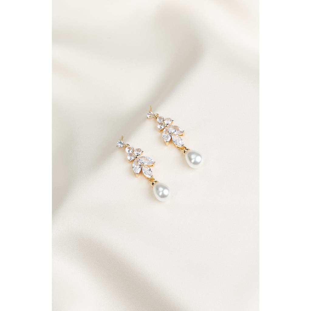 Untamed Petals Leo Pearl And Crystal Drop Earrings In Gold