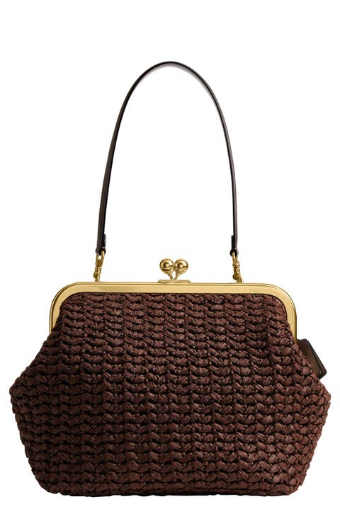 Large Kisslock Woven Straw Frame Bag