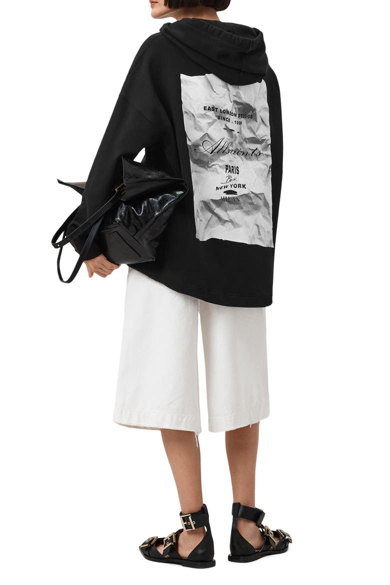 Etti Scrunch Cotton Hoodie, Alternate, color, BLACK
