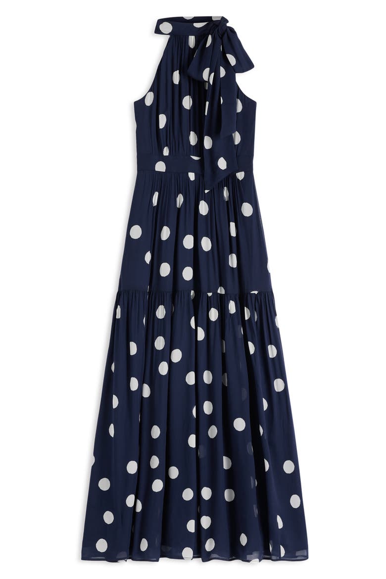 Roisin Tie Neck Maxi Dress, Alternate, color, NAVY PAINTED DOT SPACED