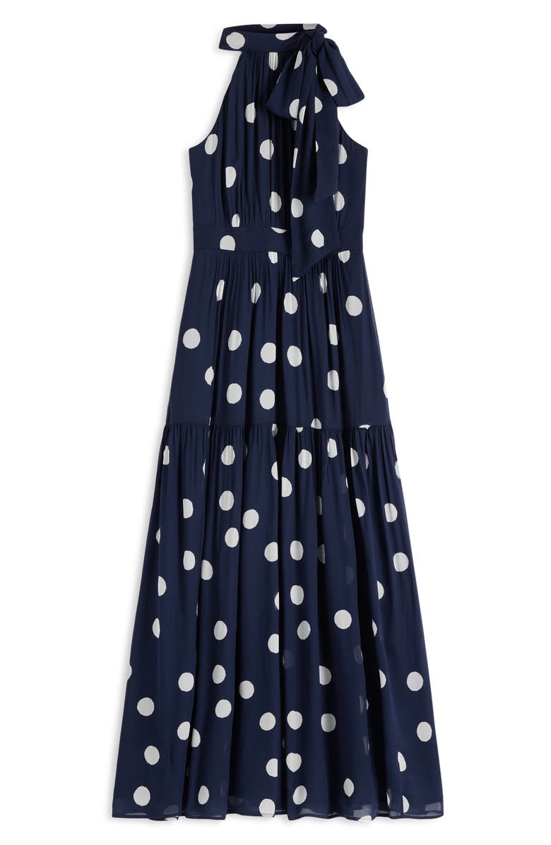 Boden Roisin Tie Neck Maxi Dress, Alternate, color, Navy Painted Dot Spaced