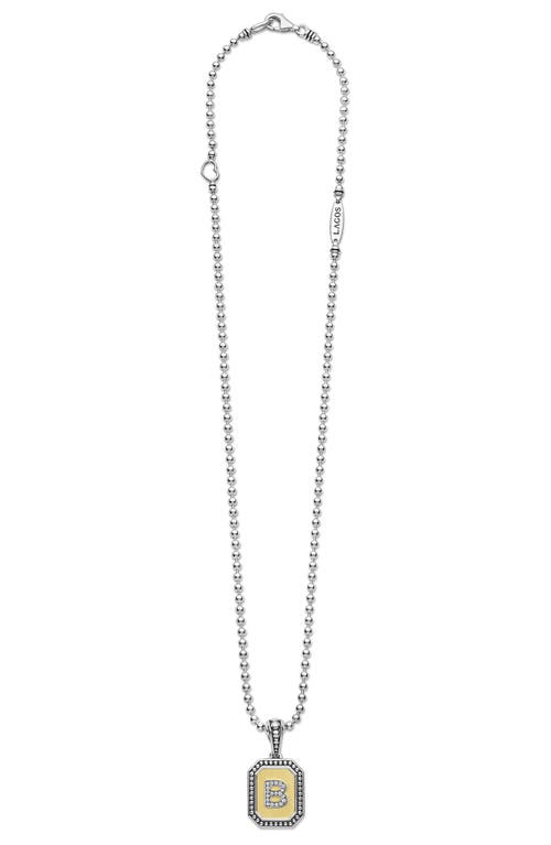 Lagos Signature Caviar Diamond Initial Pendant Necklace In Two-tone B