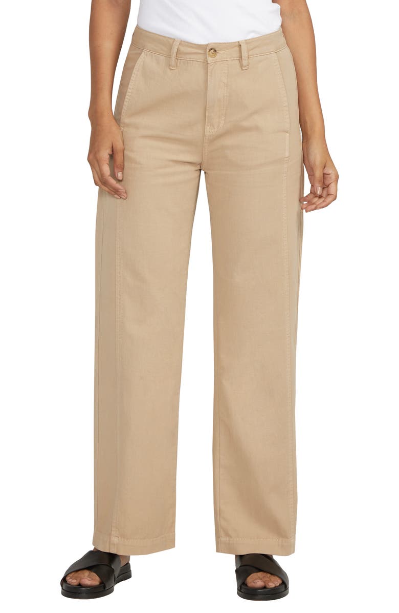 JAG High Waist Wide Leg Cotton & Linen Trousers, Main, color, Humus