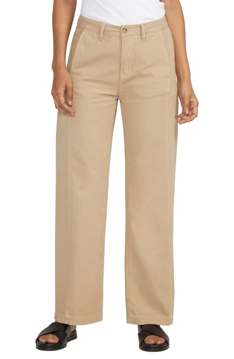 High Waist Wide Leg Cotton & Linen Trousers