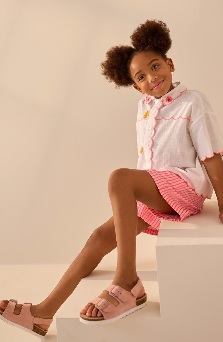 NEXT Kids' Embroidered Short Sleeve Cotton Button-Up Shirt, Alternate, color, White