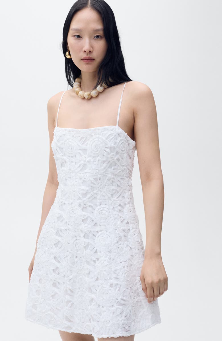 MANGO Textured Floral Minidress, Alternate, color, White