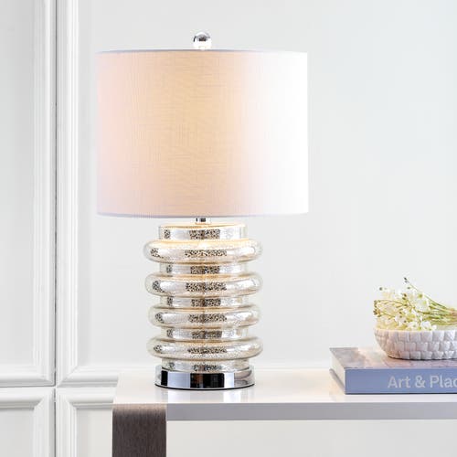 Jonathan Y Allen 22.75" Led Glass Table Lamp, Mercury Silver In Mercury Silver