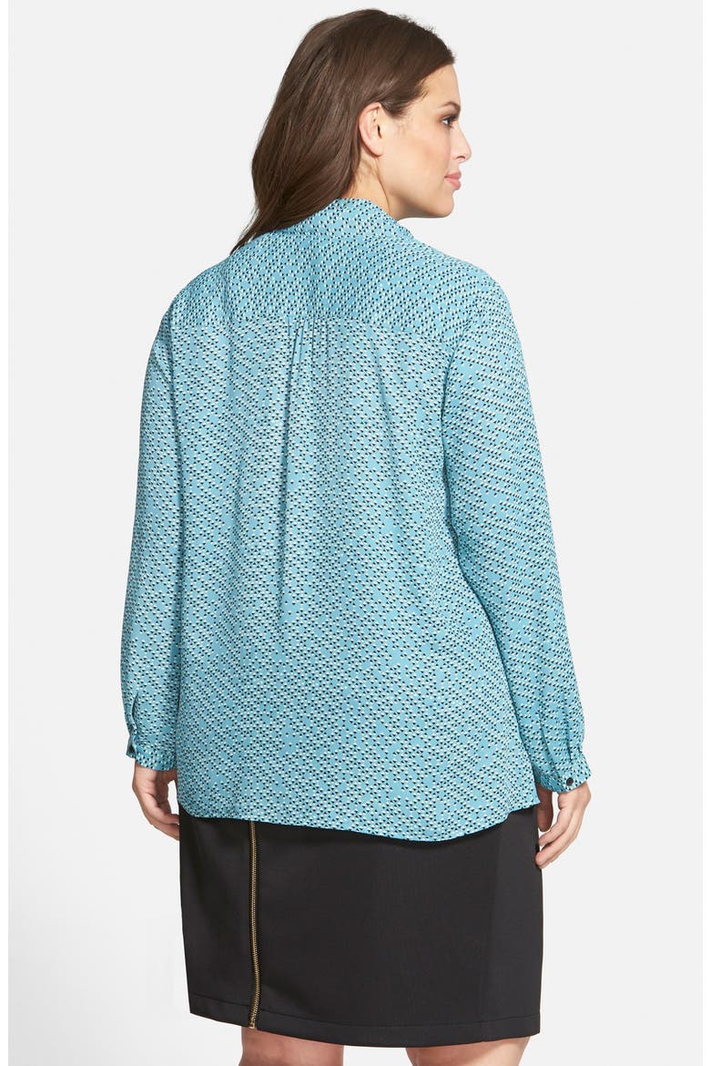 Tie Neck Blouse, Alternate, color, TEAL BLUE DIAMOND PRINT