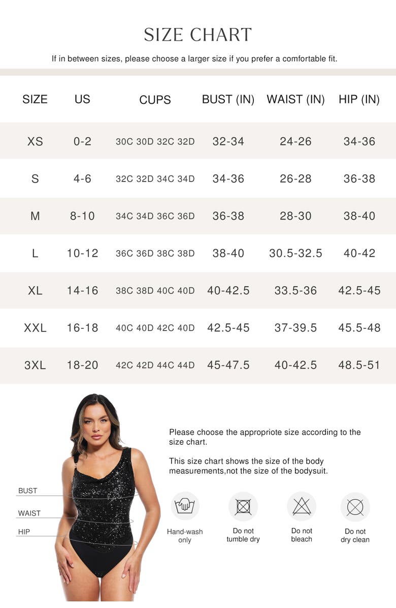 Popilush Sequin Cowl Neck Chain Detail Sculpting Bodysuit, Alternate, color, Classic Black