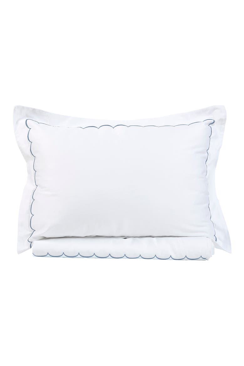 Scallop Embroidered 600 Thread Count Cotton Duvet Cover Set, Main, color, BLUE