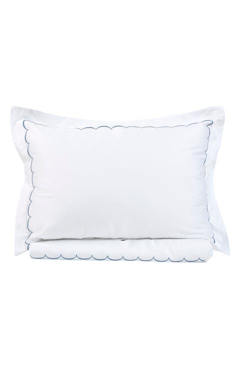 Scallop Embroidered 600 Thread Count Cotton Duvet Cover Set