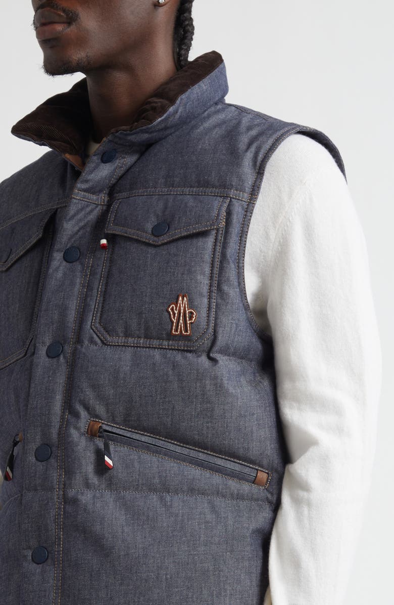 Moncler Krachan Denim Puffer Vest, Alternate, color, Blue