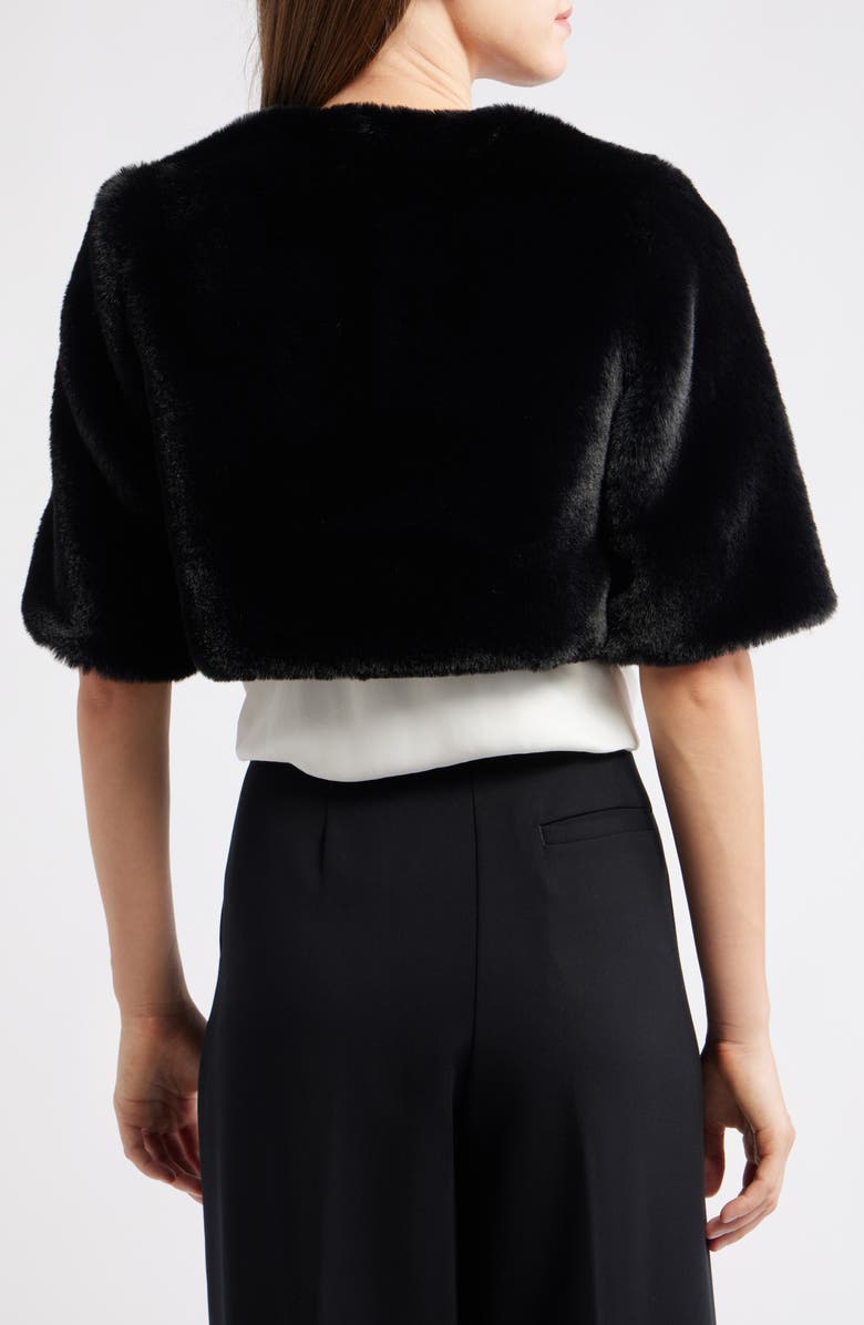 Anne Klein Short Sleeve Faux Fur Shrug, Alternate, color, Anne Black