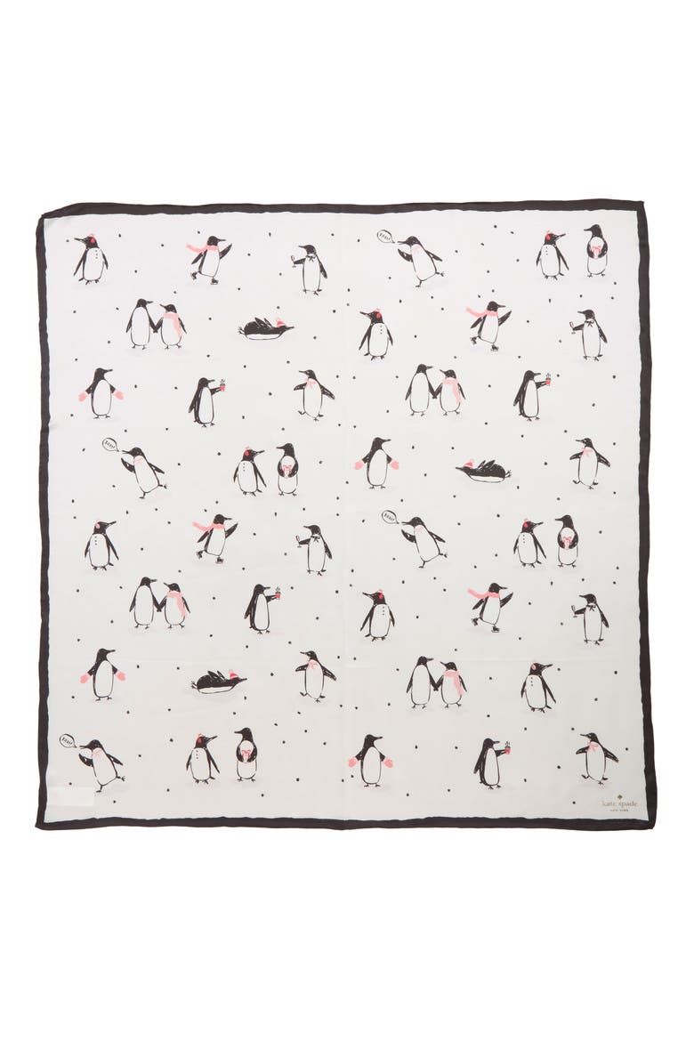 penguin silk square scarf, Alternate, color, CREAM