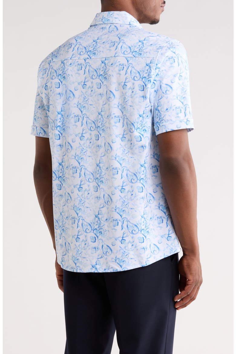 Birdseye Print Short Sleeve Button-Up Shirt, Alternate, color, SKY