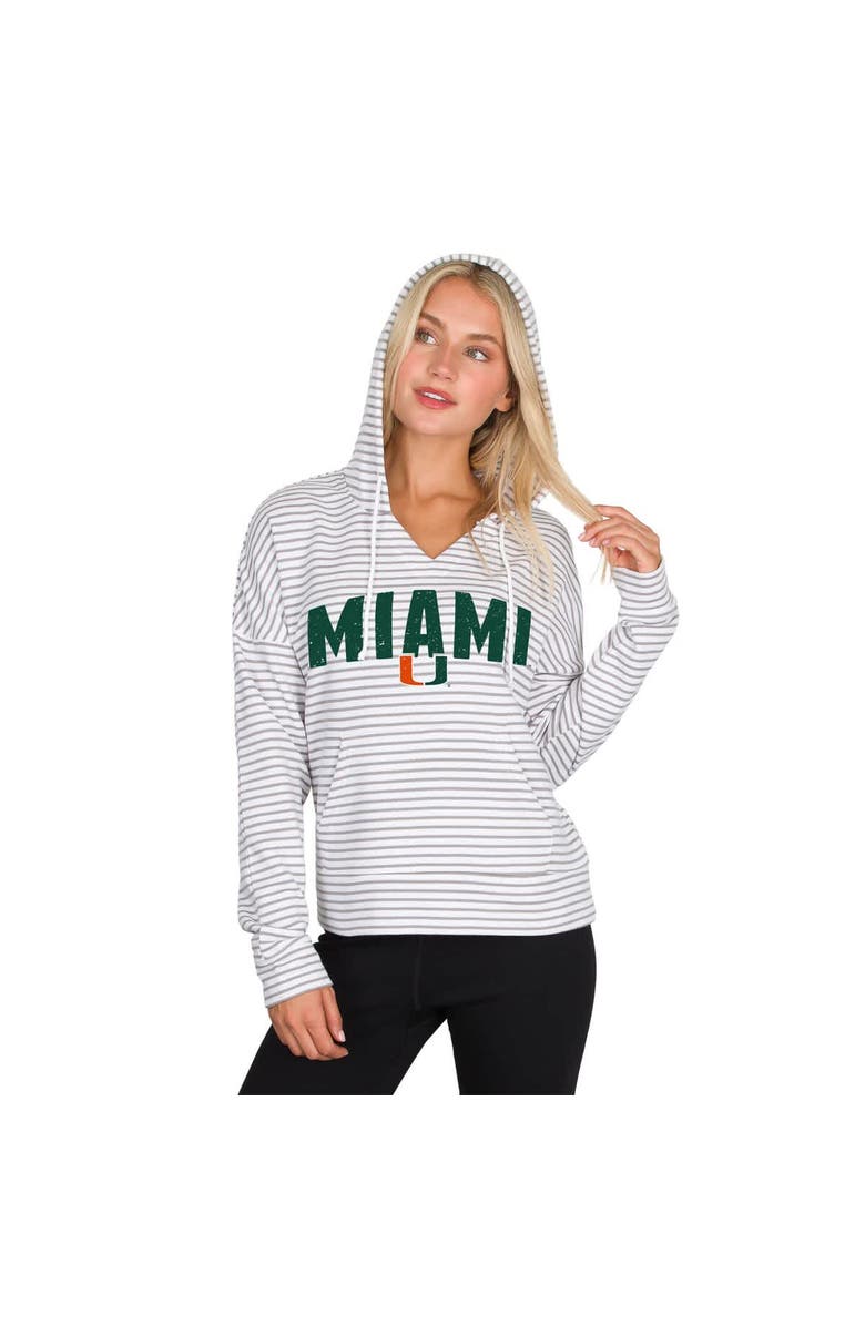 CONCEPTS SPORT Men's Concepts Sport  White/Gray Miami Hurricanes French Terry Striped V-Neck Pullover Hoodie, Alternate, color, White