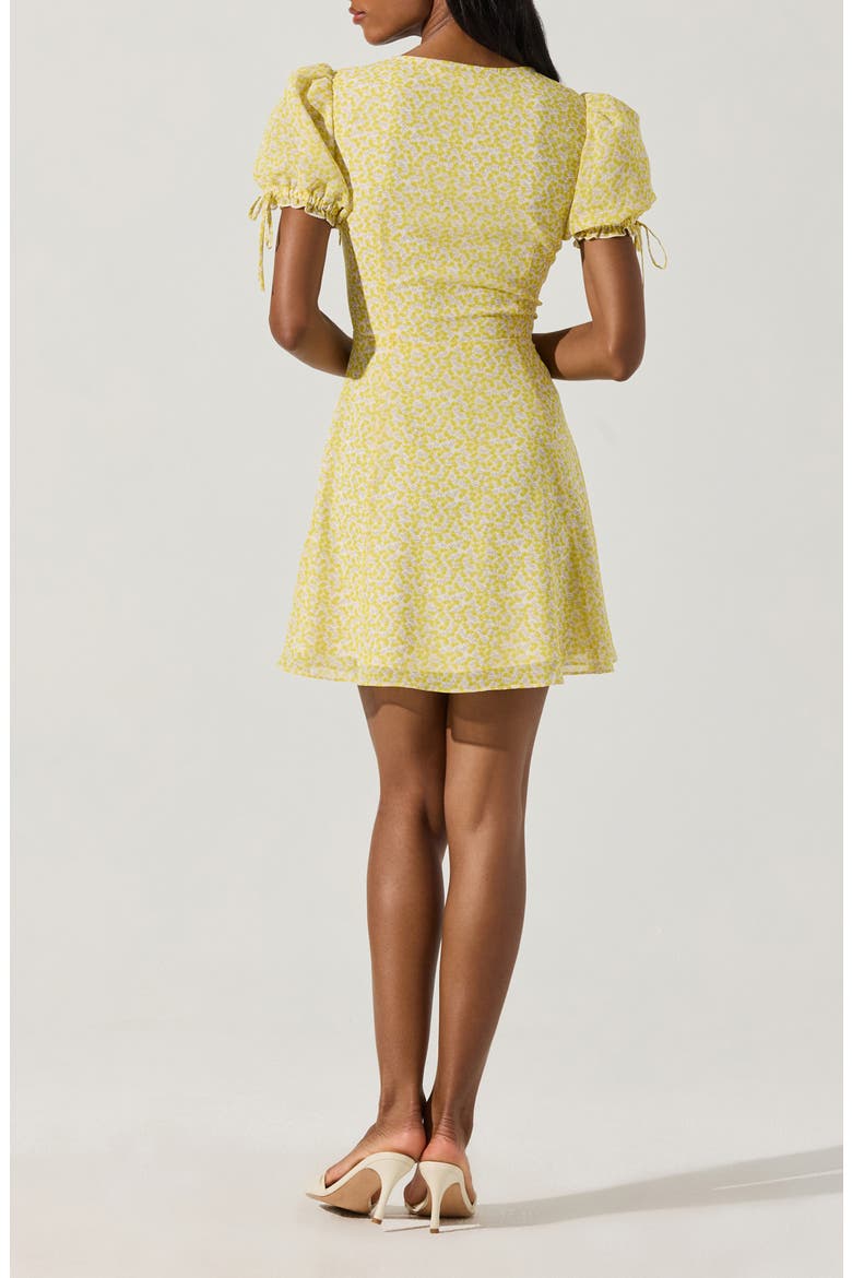 Print Puff Sleeve Tie Front Dress, Alternate, color, YELLOW DITSY FLORAL