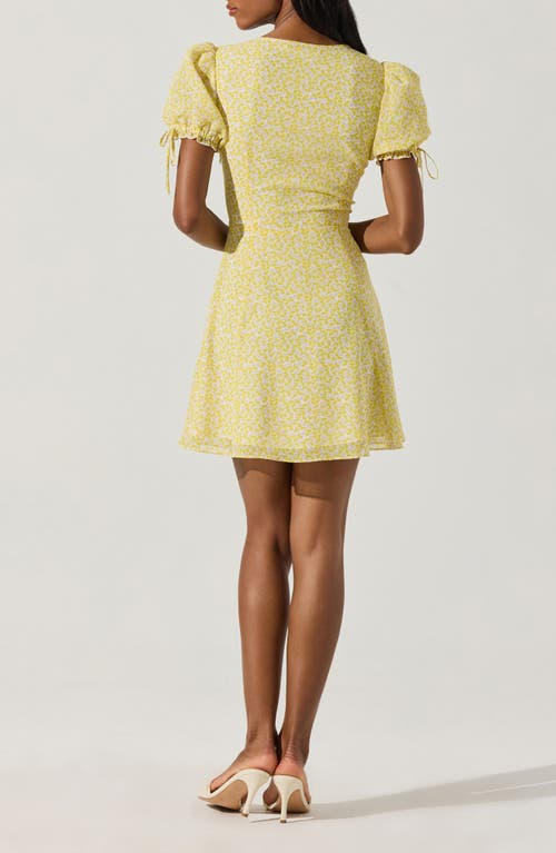 Astr The Label Print Puff Sleeve Tie Front Dress In Yellow Ditsy Floral