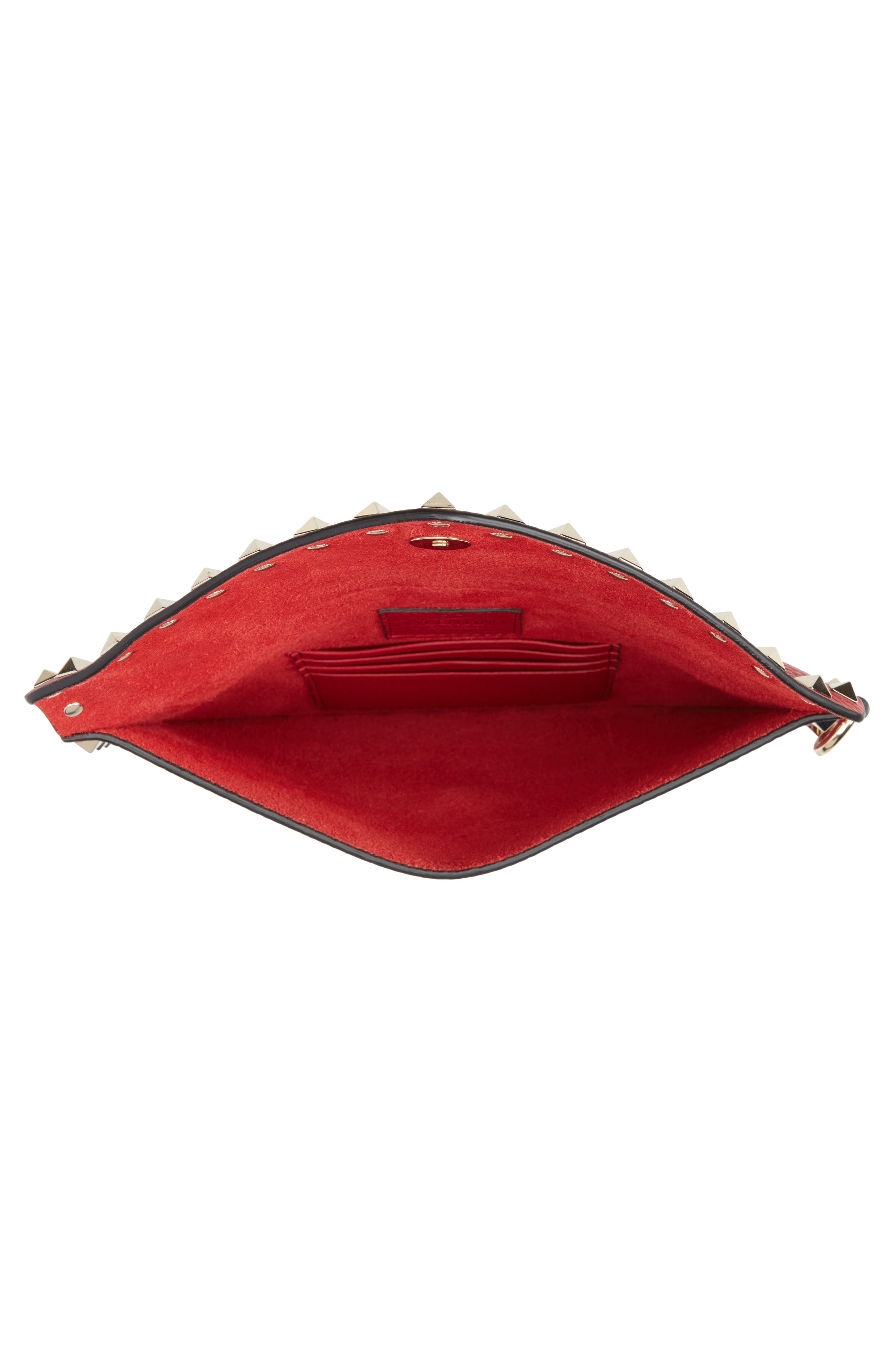 Medium Rockstud Leather Envelope Pouch, Alternate, color, ROSSO V