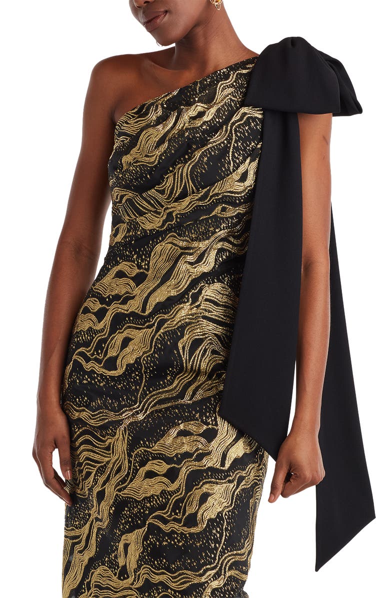 Tadashi Shoji Metallic Jacquard One-Shoulder Gown, Alternate, color, 