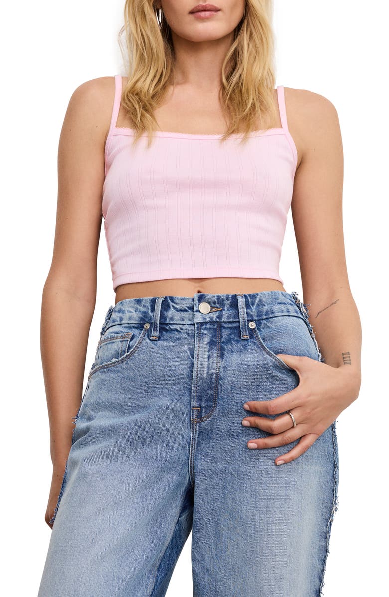 Good American Pointelle Crop Camisole, Main, color, Cotton Candy Pink