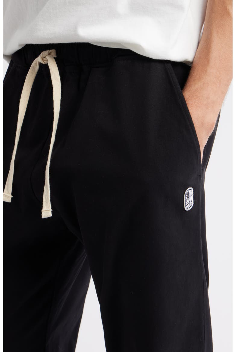 Standard Cotton Stretch Poplin Drawstring Slacker Pants, Alternate, color, BLACK