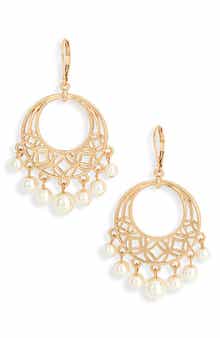 Anne Klein Shaky Faux Pearl Cutout Hoop Drop Earrings