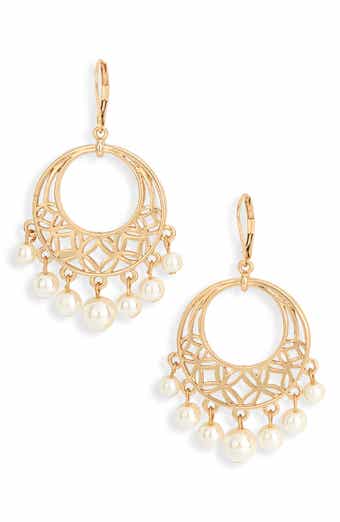 Anne Klein Shaky Faux Pearl Cutout Hoop Drop Earrings