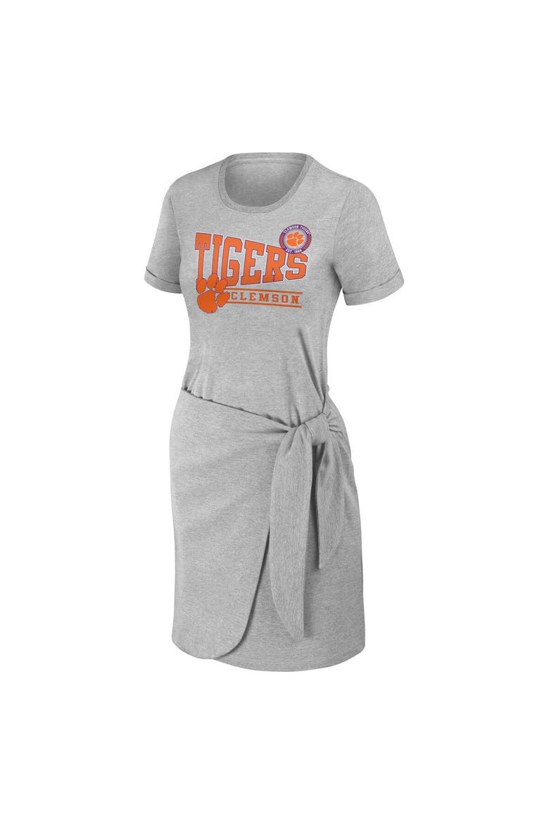 Women's WEAR by Erin Andrews Heather Gray Clemson Tigers Knotted T-Shirt Dress, Alternate, color, Heather Gray