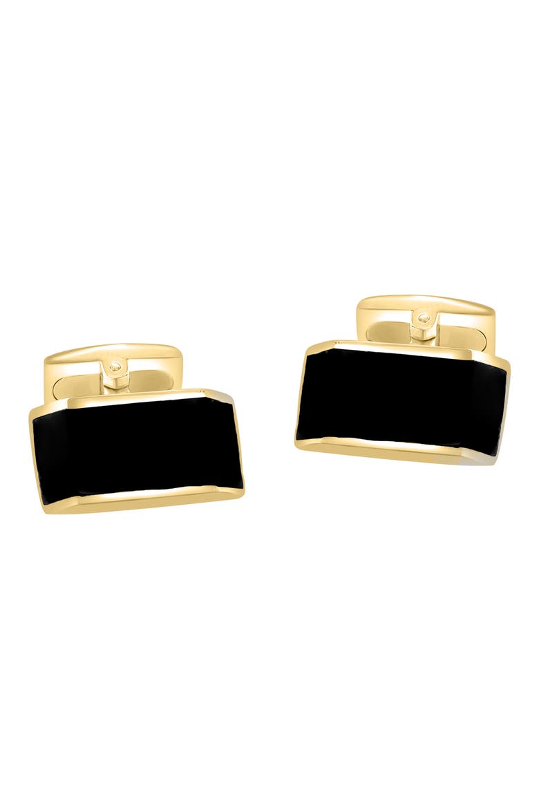 14K Gold Plated Sterling Silver Onyx Cuff Links, Alternate, color, YELLOW GOLD/ ONYX