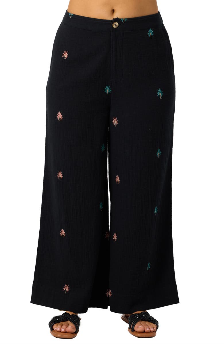 O'Neill Rhodes Palm Double Cotton Gauze Wide Leg Pants, Main, color, Black