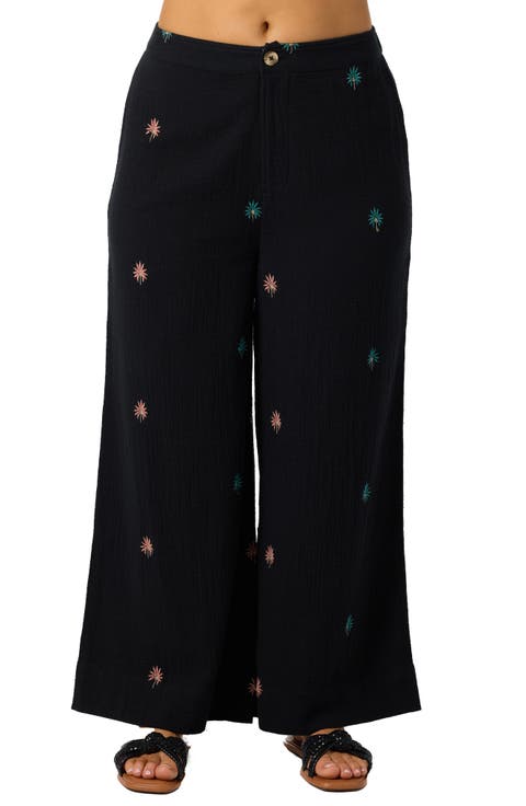 Rhodes Palm Double Cotton Gauze Wide Leg Pants