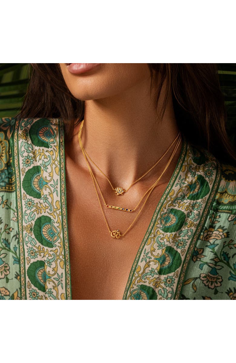 Karma and Luck Aligned in Serenity - Lotus OM Chakra Bar Triple Layer Necklace, Alternate, color, Gold