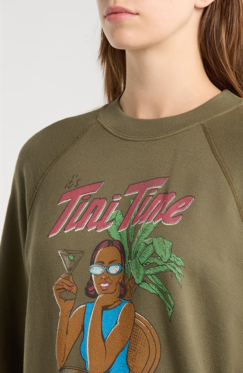 Re/Done Classic Tini Time Crewneck Sweatshirt, Alternate, color, Fatigue