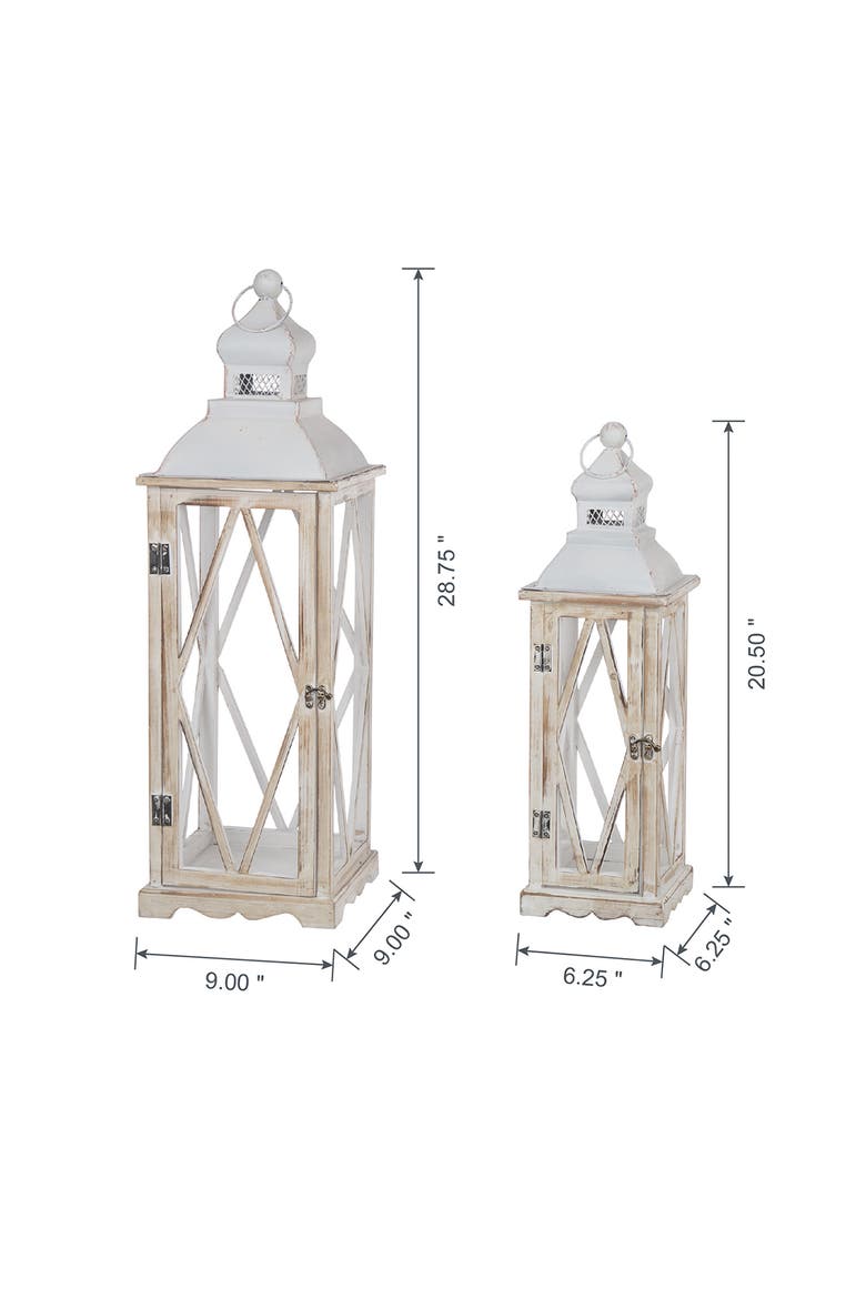 Set of 2 Oversize Farmhouse Hanging Candle Holders Decorative Floor Lanterns, Alternate, color, White