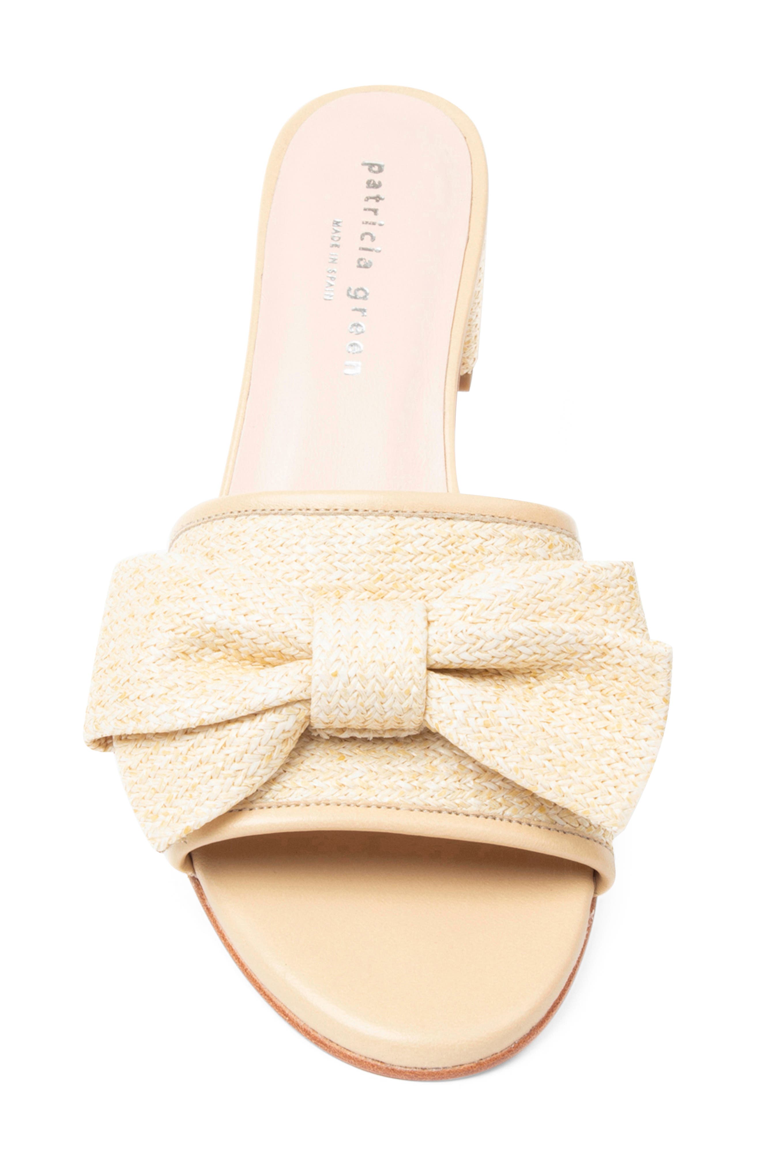 patricia green Raffia Bow Block Heel Slide Sandal, Alternate, color, 