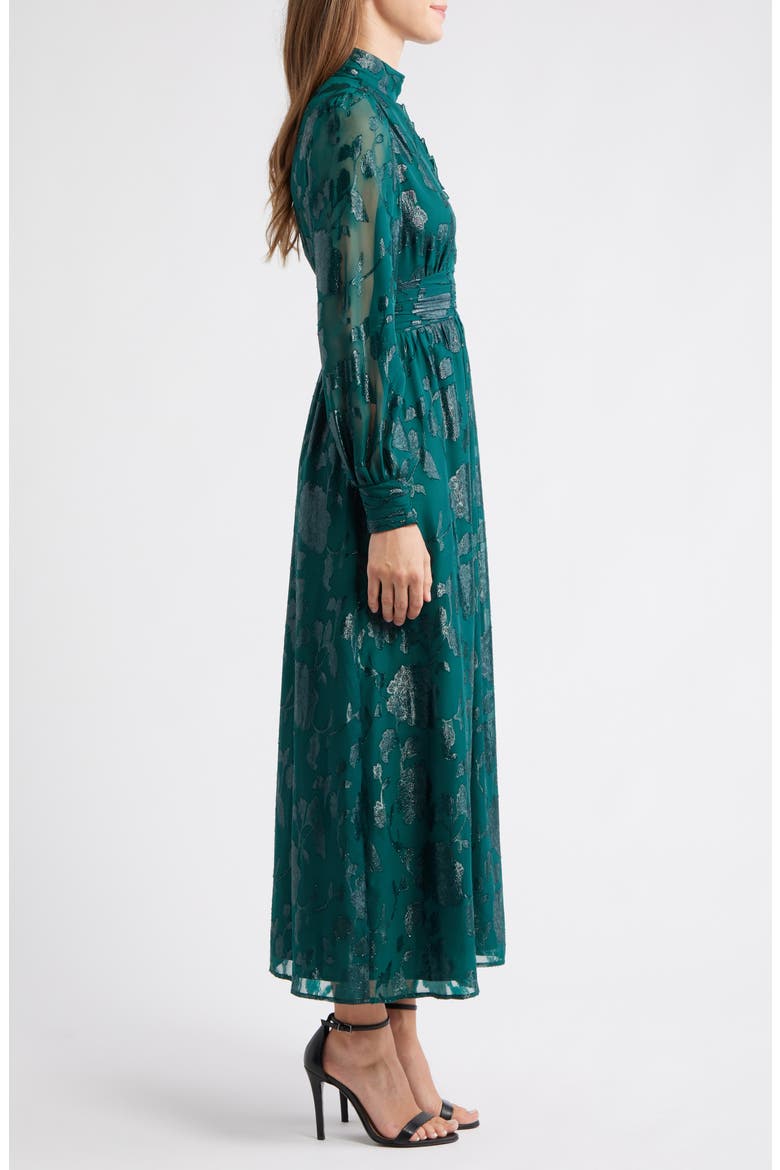 Metallic Floral Long Sleeve Dress, Alternate, color, MIDNIGHT PINE