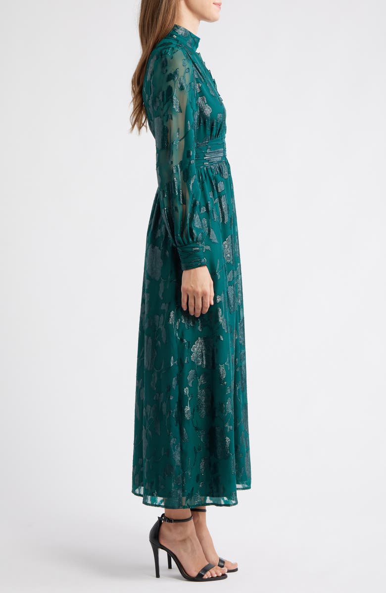 Anne Klein Metallic Floral Long Sleeve Dress, Alternate, color, Midnight Pine